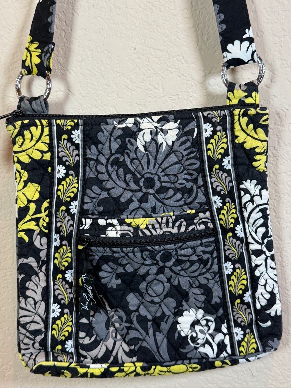 Vera Bradley Black Gray White and Yellow Quilted Shoulder Bag